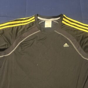 Adidas Men's Black Tee with Yellow Stripes